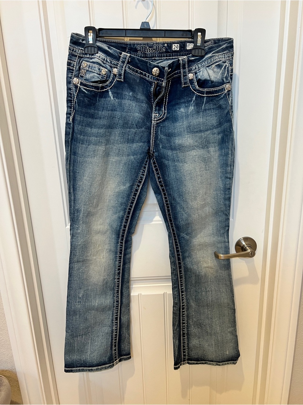 Miss Me Blue Faded Bootcut Jeans with Contrast Stitching